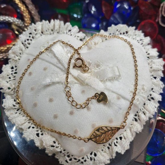Gold Over 925 Sterling Silver Leaf Anklet New - Picture 1 of 1